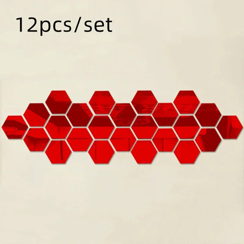 12Pcs Bedroom Art Wall Home Decor Mirror Hexagon 3D Mirror DIY Wall Sticker Stickers Decoration Decor Stickers Self Adhesive