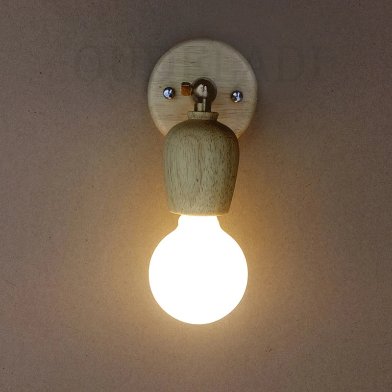 2Pcs Japanese Solid Wood Wall Lamps Modern Living Room Bedroom Bedside Aisle Lamps Bathroom E27 Rotatab Mirror Light