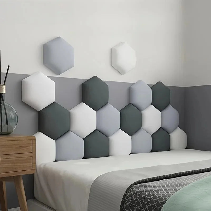 1Pc Hexagonal 3D Wall Stickers Upholstered Wall Panels Anti-Collision Peel and Stick Headboard Self Adhesive Leather Soft Bag