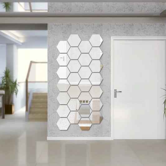 12Pcs Bedroom Art Wall Home Decor Mirror Hexagon 3D Mirror DIY Wall Sticker Stickers Decoration Decor Stickers Self Adhesive