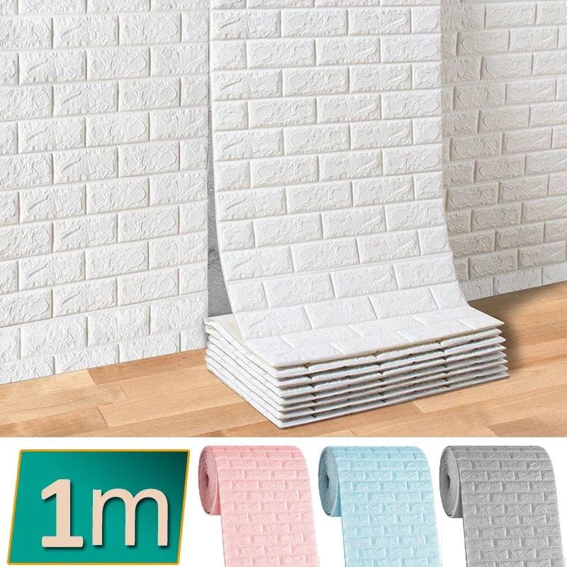 70Cm*1M 3D Self-Adhesive Wallpaper Continuous Waterproof Brick Wall Stickers Living Room Bedroom Wall Stickers Home Decoration