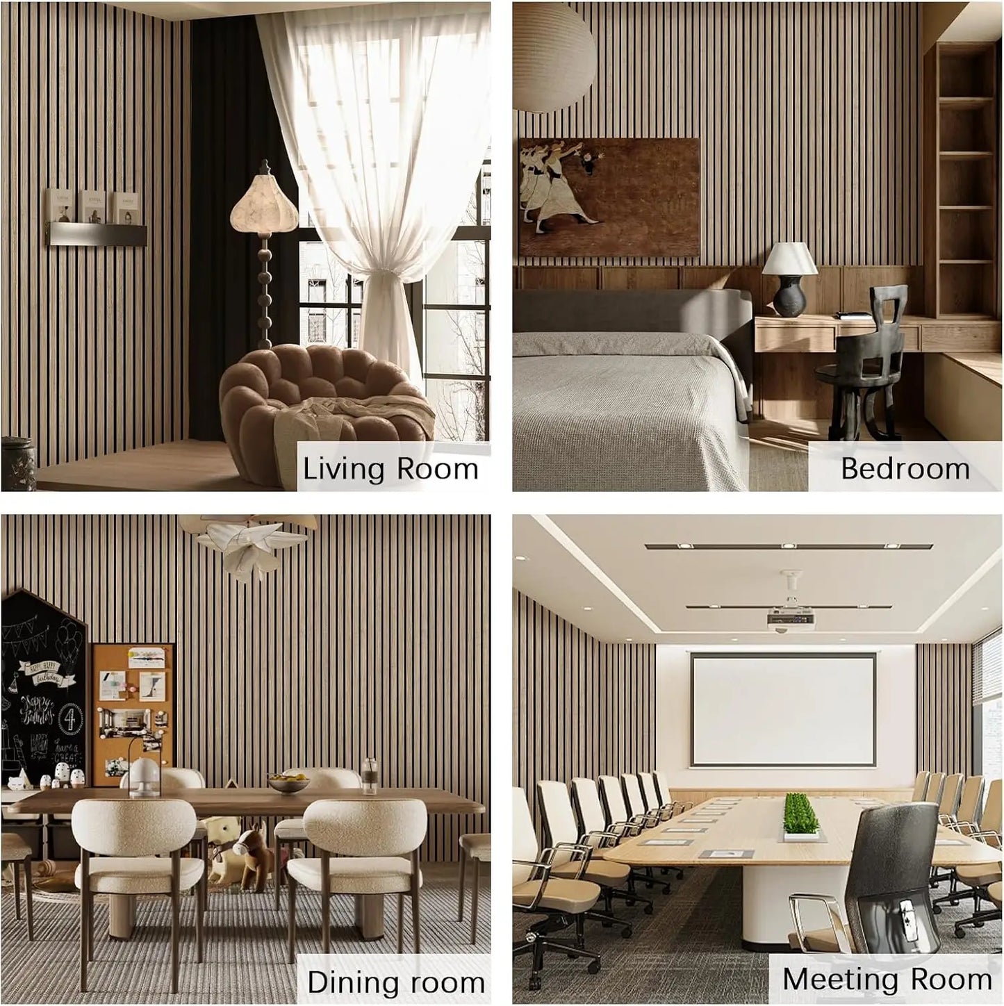 Wood Slat Acoustic Panels 94.5"×12.6" Wall Panels for Interior Wall Decor 3D Wood Slat Wall Panel Fluted Sound Absorbing Panel