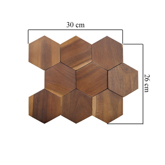 Modern 3D Wood Hexagon Wooden Panel Wall Panel Walnut Wood Mosaic Tile Wall Sticker for TV Background Art Wall Decor 30X26Cm