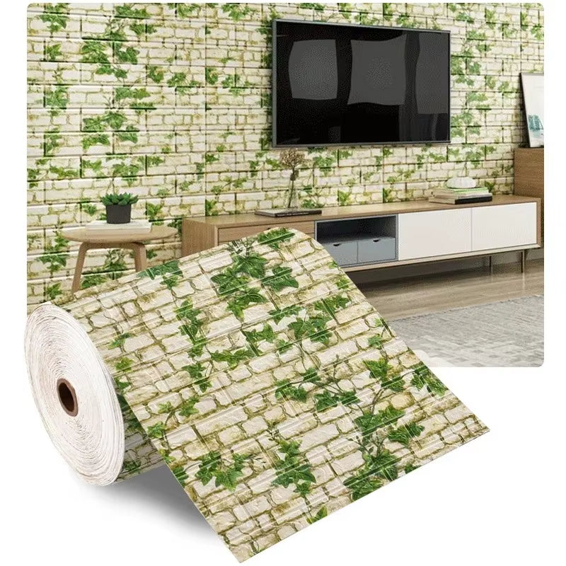 70Cm*1M 3D Self-Adhesive Wallpaper Continuous Waterproof Brick Wall Stickers Living Room Bedroom Wall Stickers Home Decoration