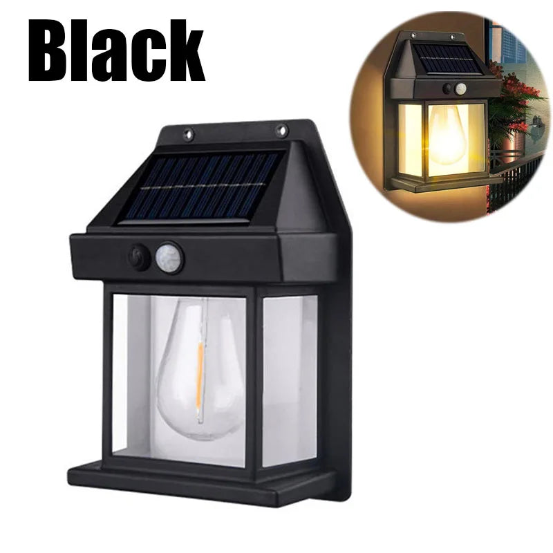 Solar Tungsten Wall Lights Outdoor Motion Sensor - 3 Modes IP65 Waterproof LED Barn Light, Auto Charging Solar Wall Sconce